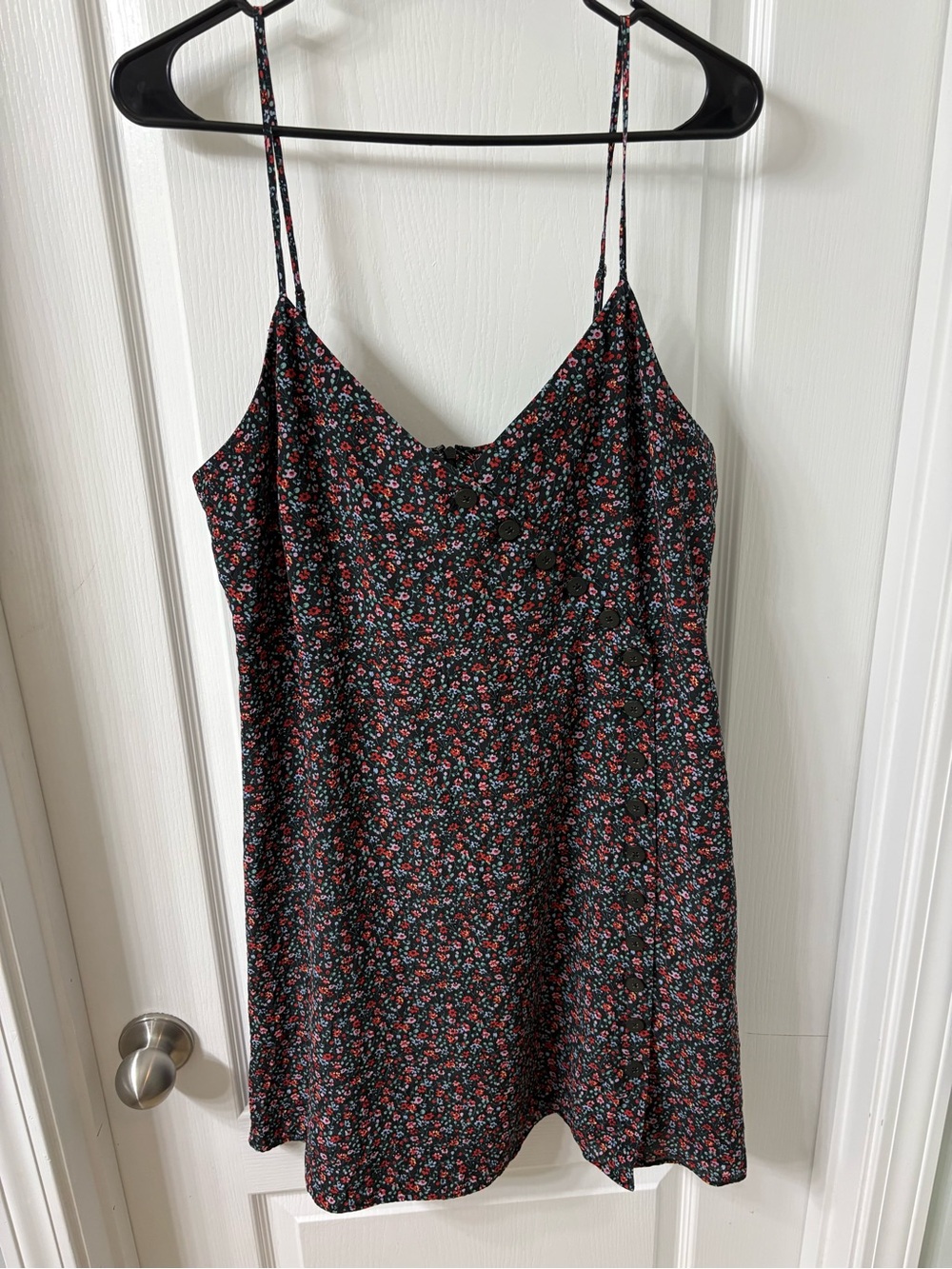 Madewell 100% Silk Black Floral Mini Dress Spaghetti Strap Women's 12